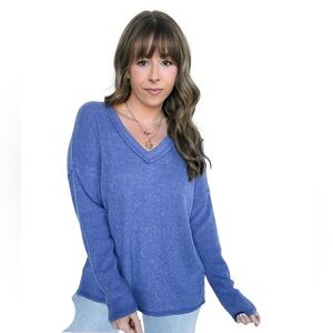 ZENANA Pure Chill Ribbed V-Neck Long Sleeves Top Marlin Various Sizes
